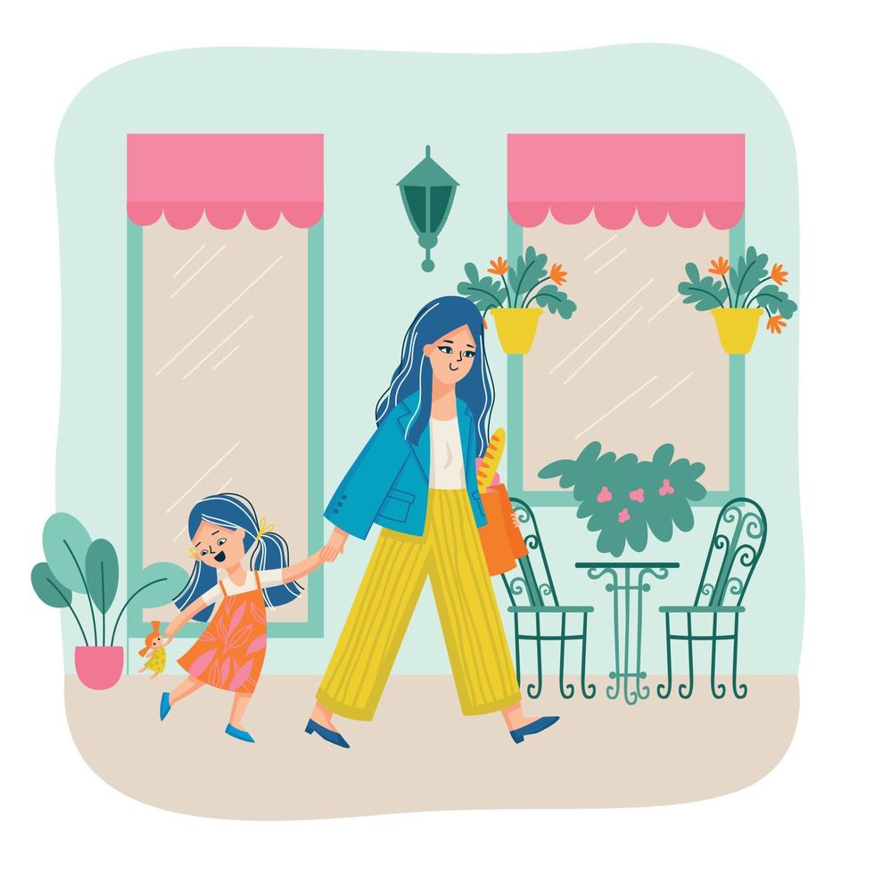 Mother Daughter Shopping Composition vector