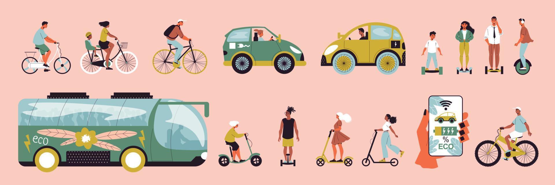 Eco Transport Color Set vector