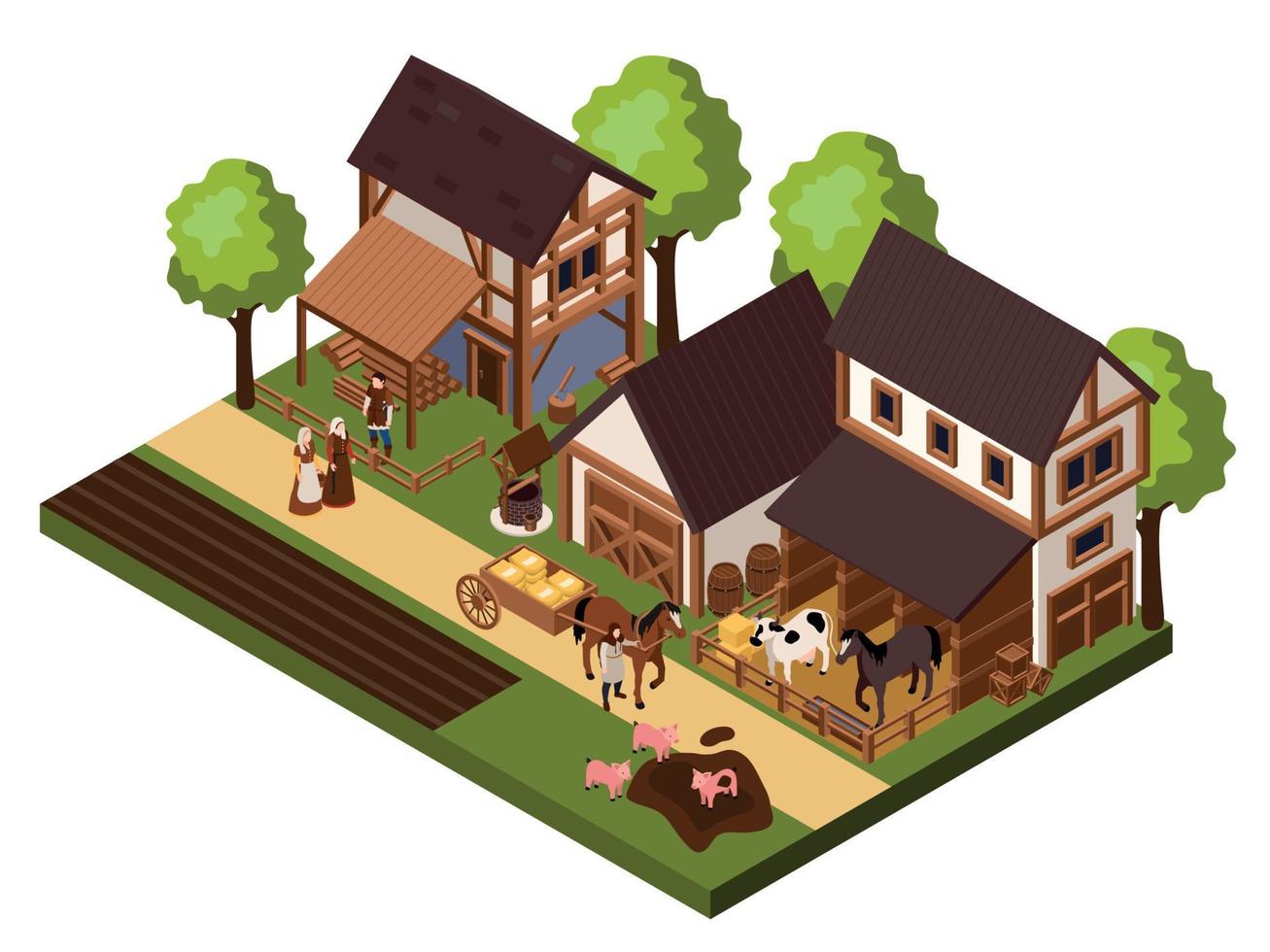 Medieval Rural Architecture Concept vector