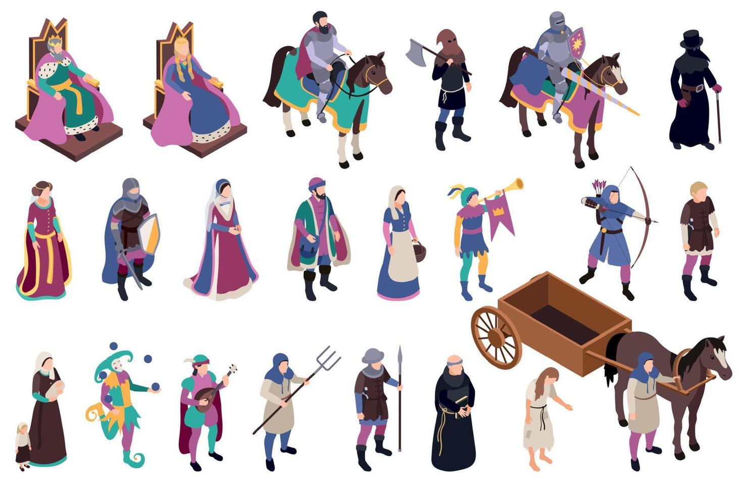 Medieval Characters Icons Set vector