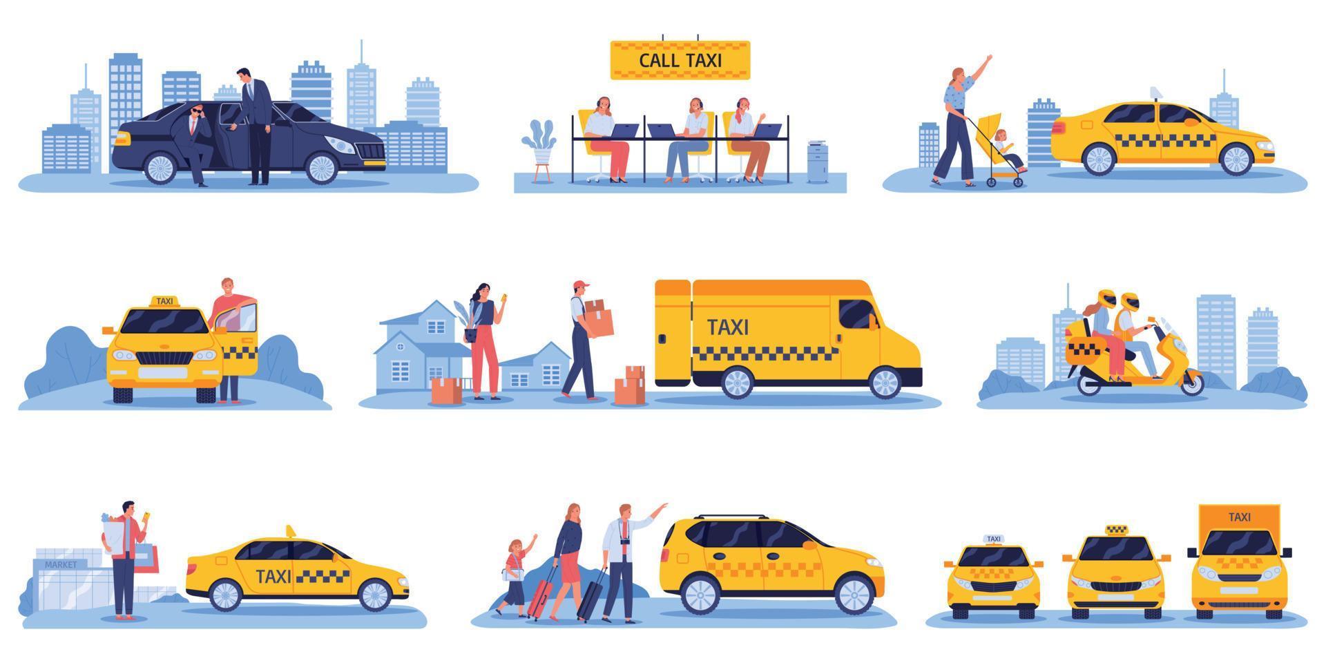 Taxi Set Flat vector