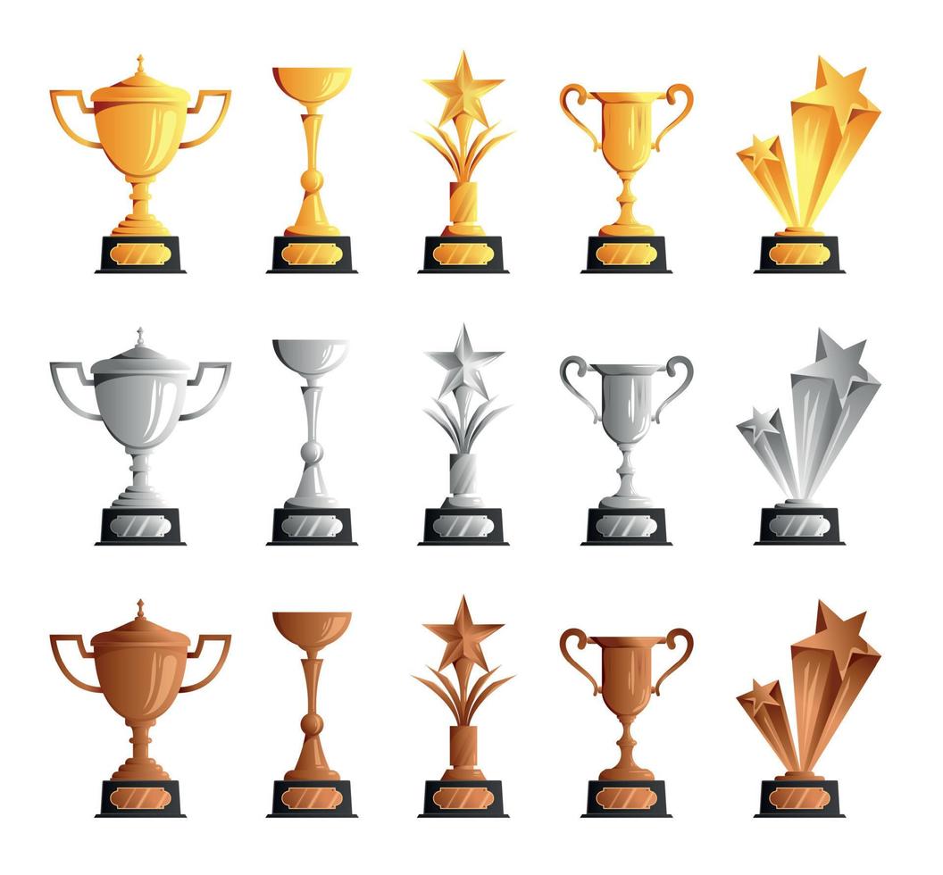 tazas medallas trofeos set vector