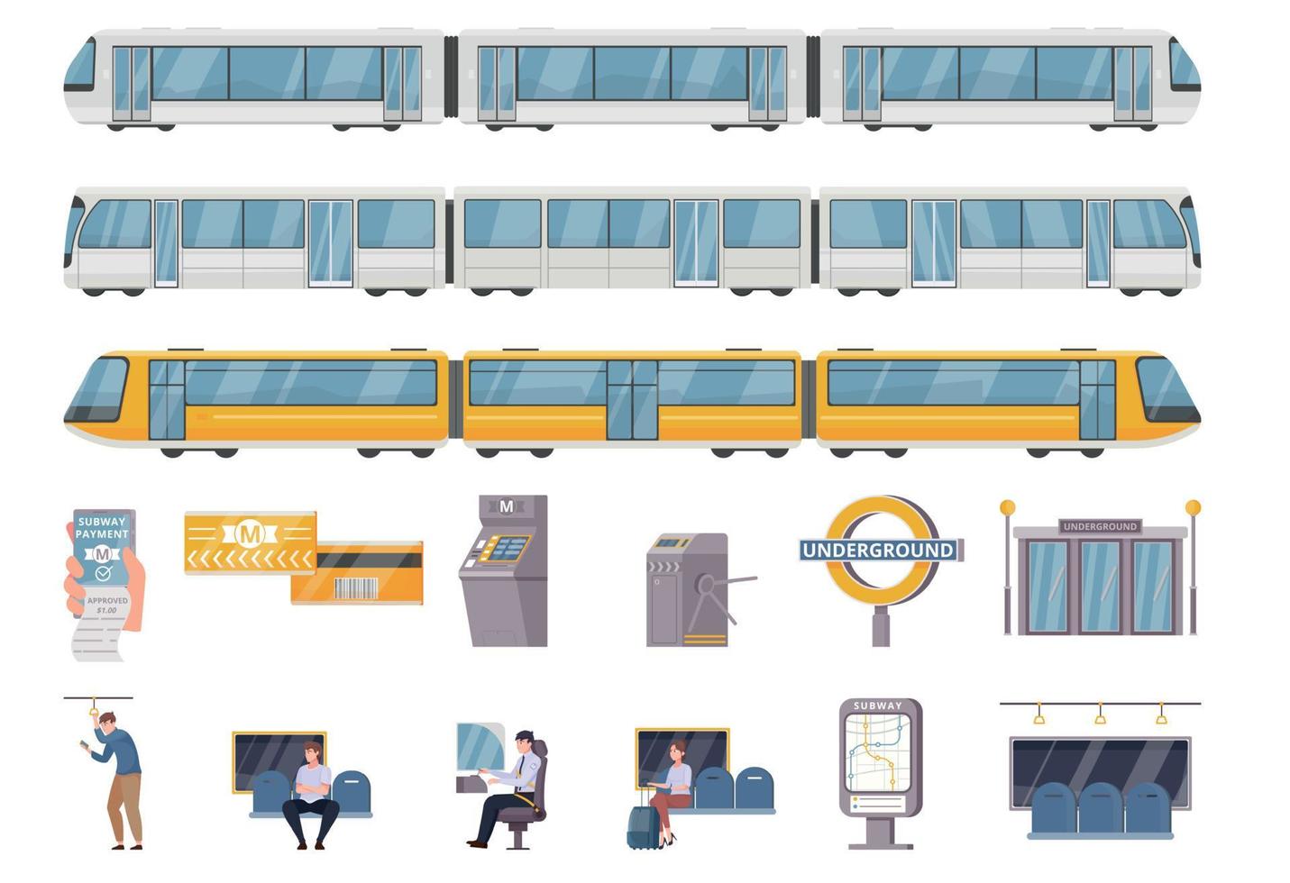 Public Underground Transport Flat Set vector