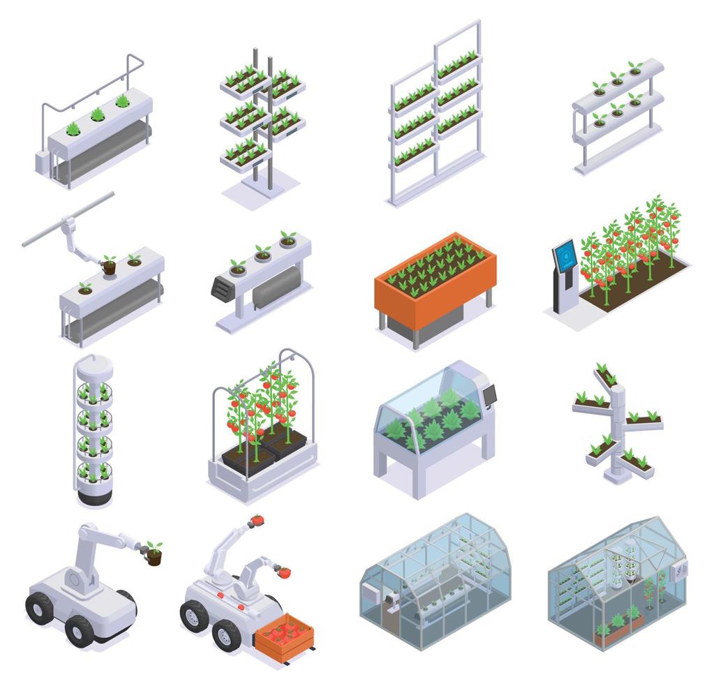 Modern Greenhouse Isometric Colored Icon Set vector