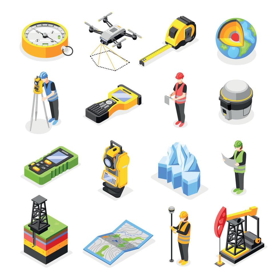 Geodesy Isometric Icons Collection vector