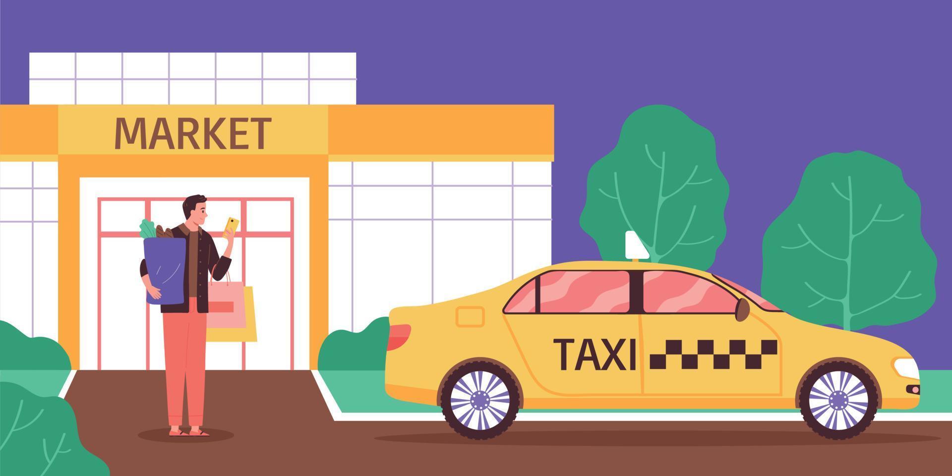 taxi desde la composición del supermercado vector