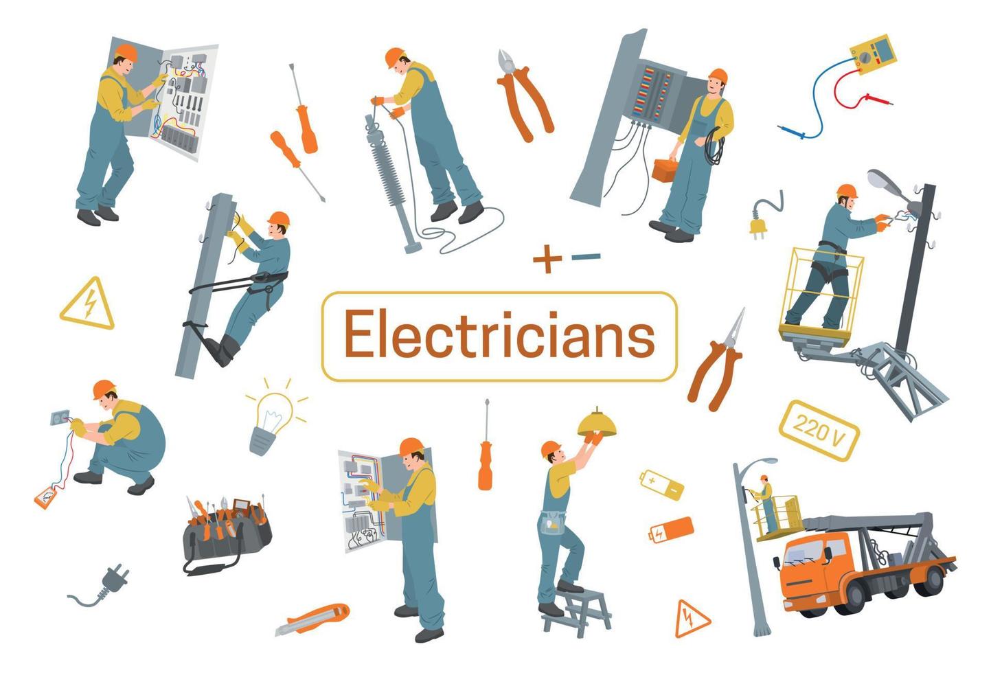 Electricians Flat Design Concept vector