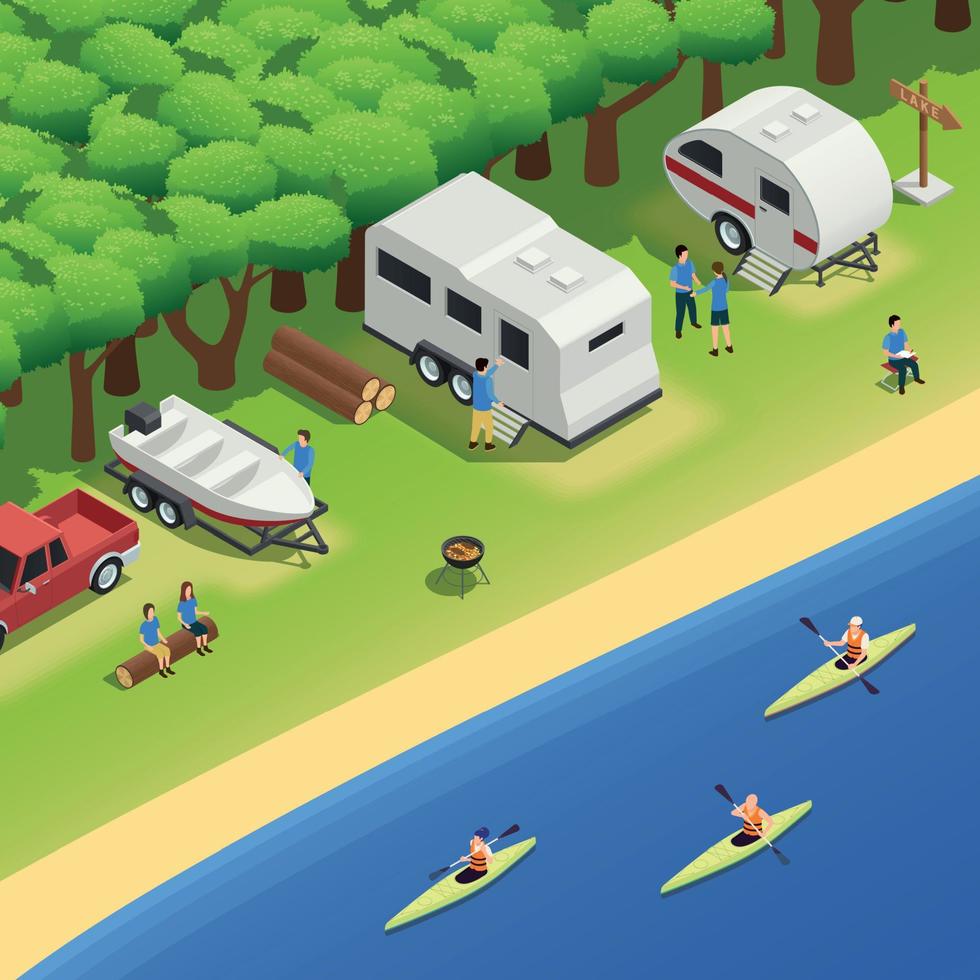 Canoeing Kayaking Camping Isometric View vector