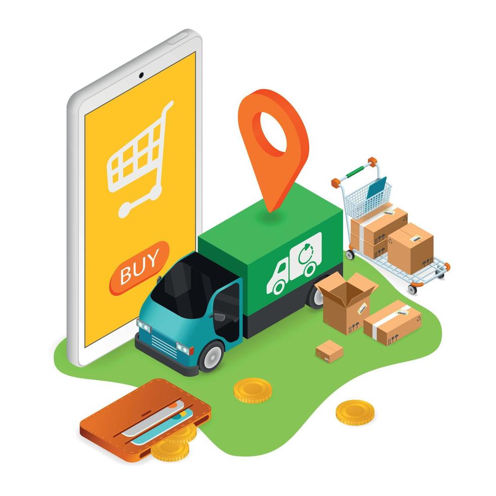 Mobile Shopping Delivery Composition vector