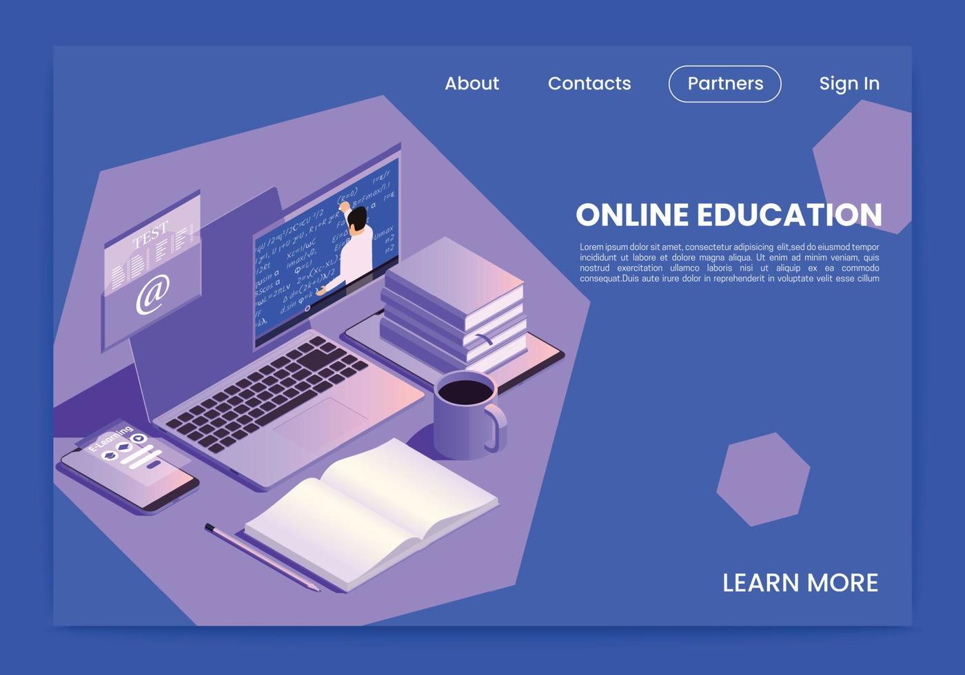 Online Education Isometric Webpage vector