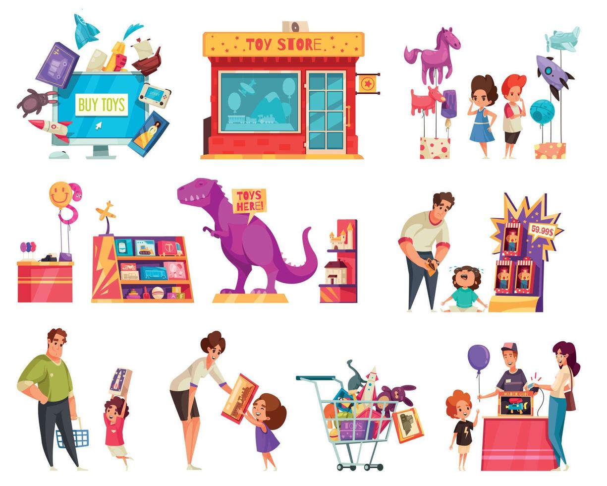 Toys Shop Cartoon Set vector