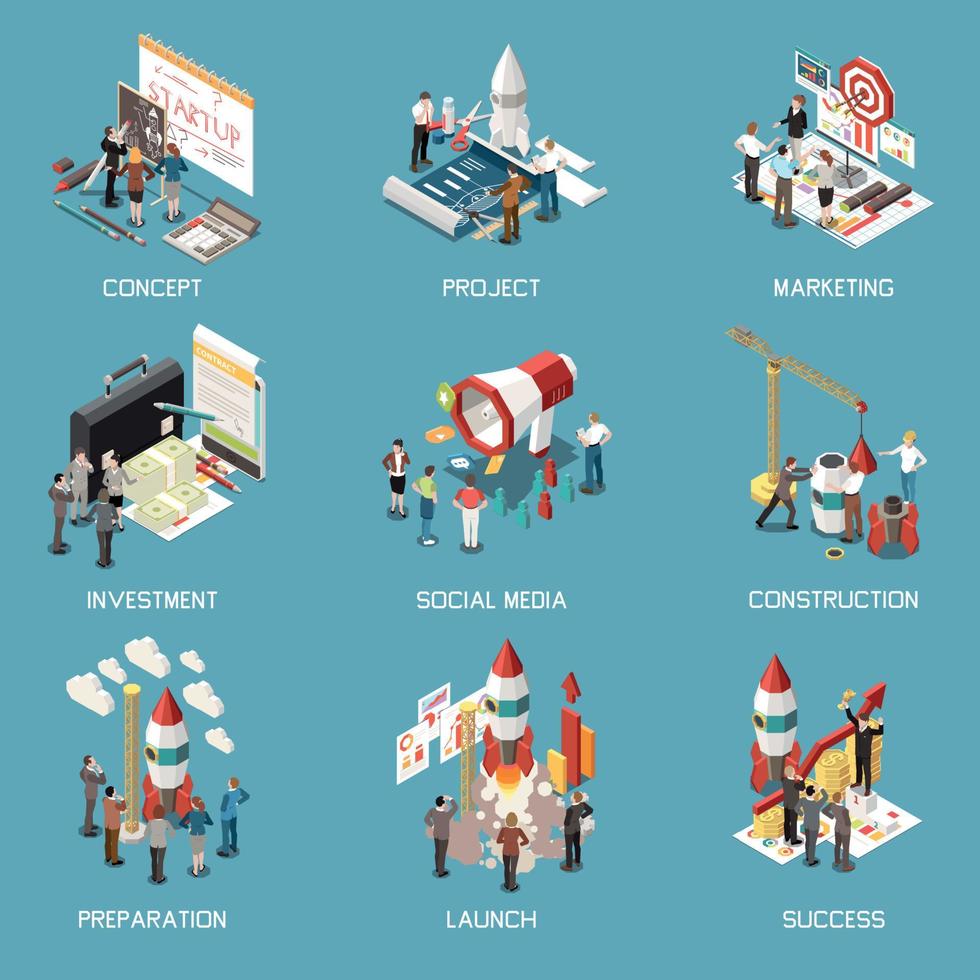 Startup Project Isometric Concept Icon Set vector