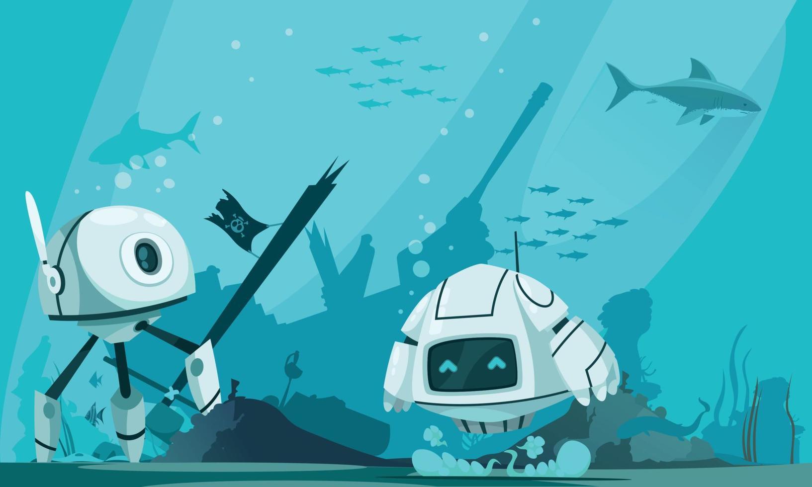 Futuristic Robots Marine Composition vector