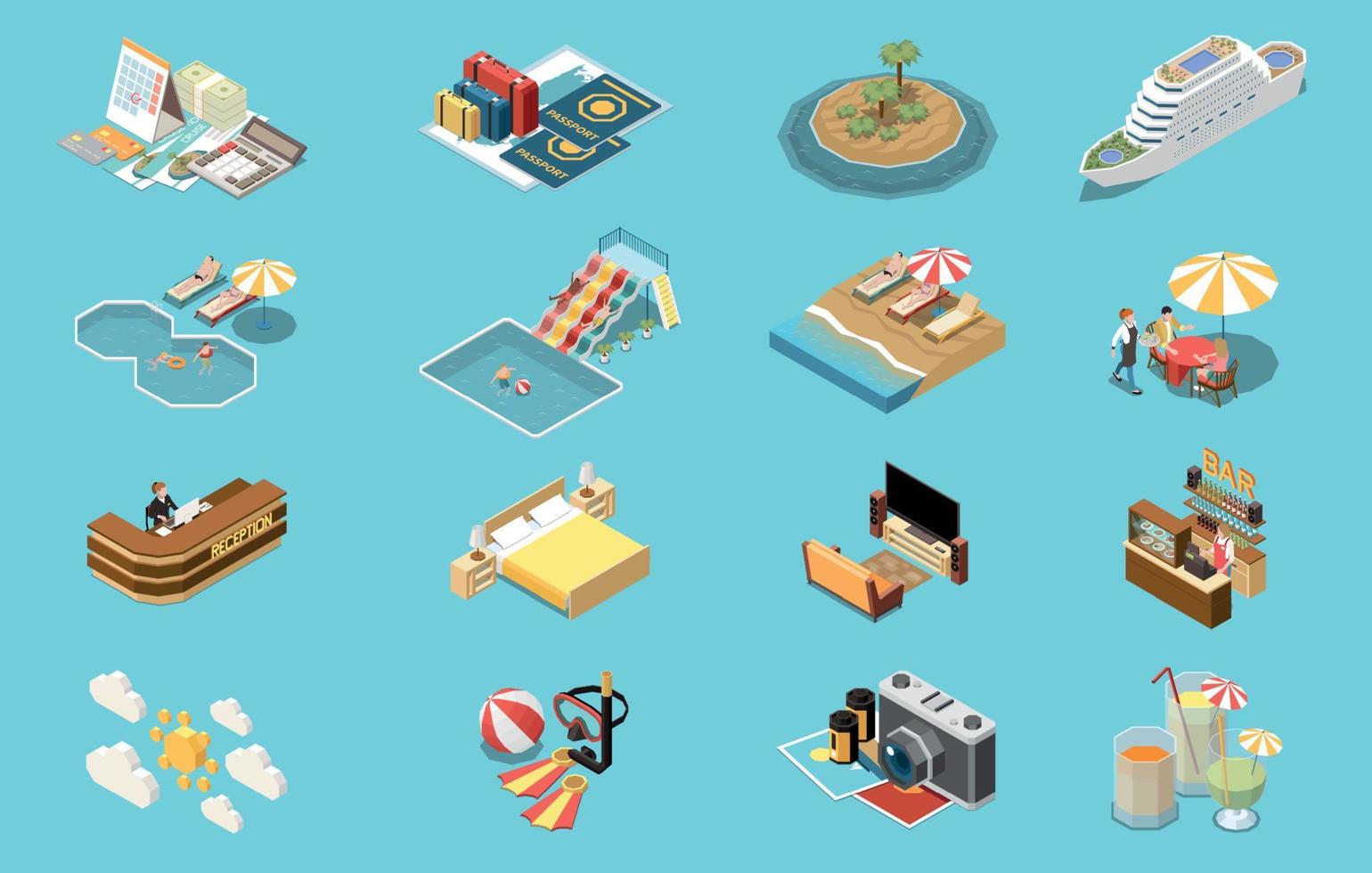 Sea Cruise Isometric Icon Set vector