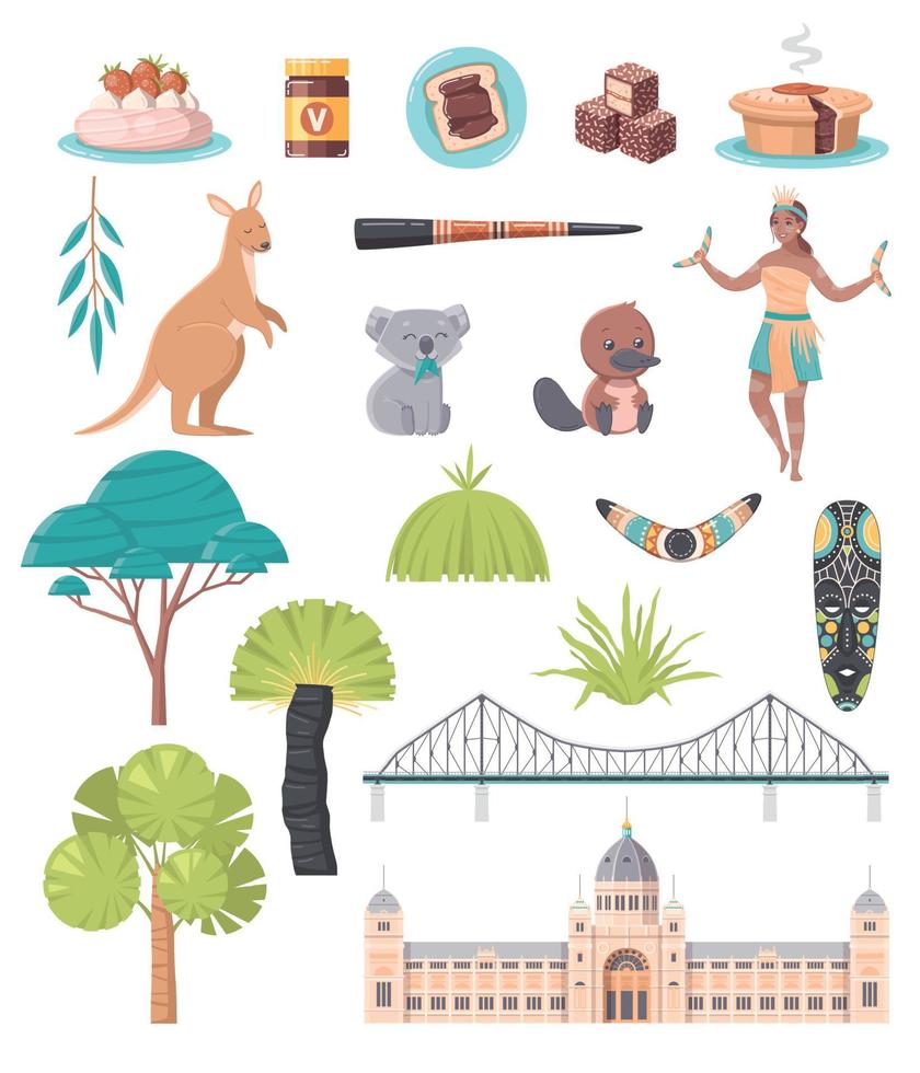 Australia National Symbols Cartoon Set vector