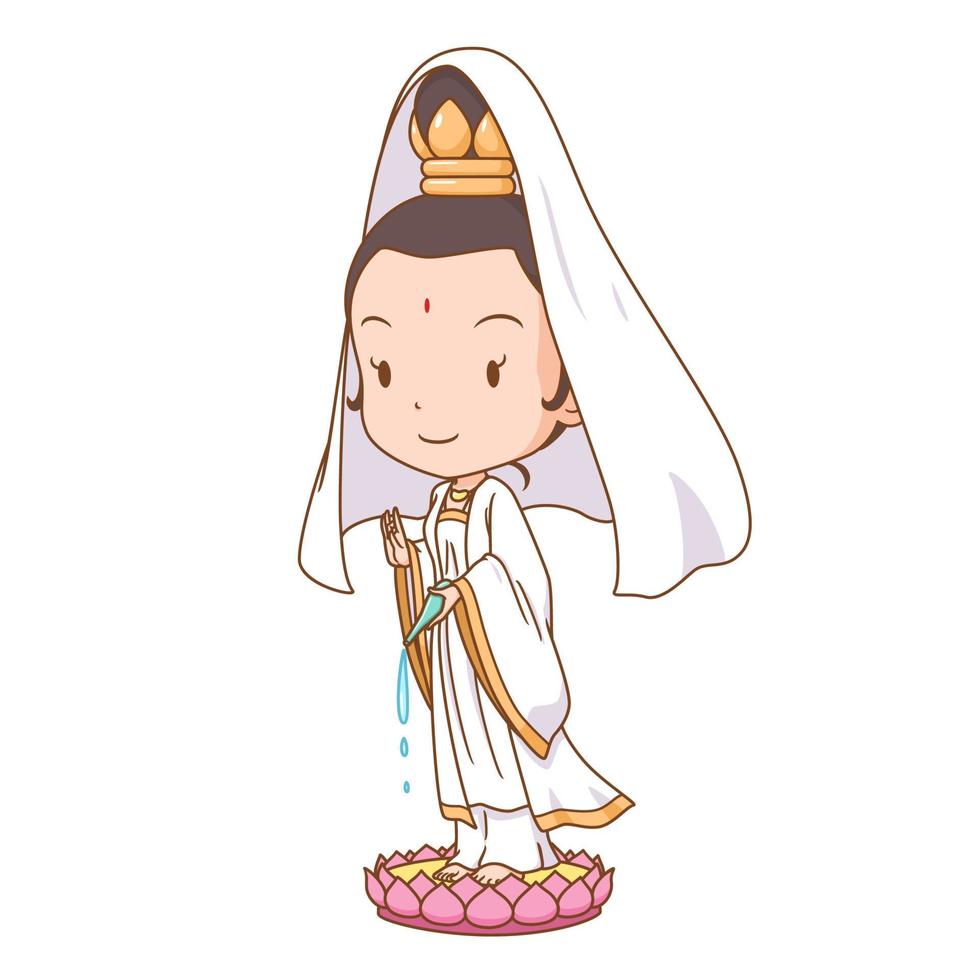 Cartoon character of Guanyin, Chinese goddess of mercy. vector