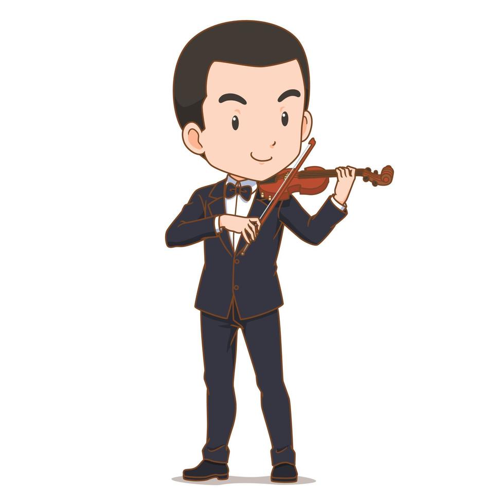 Cartoon character of musician playing violin. vector