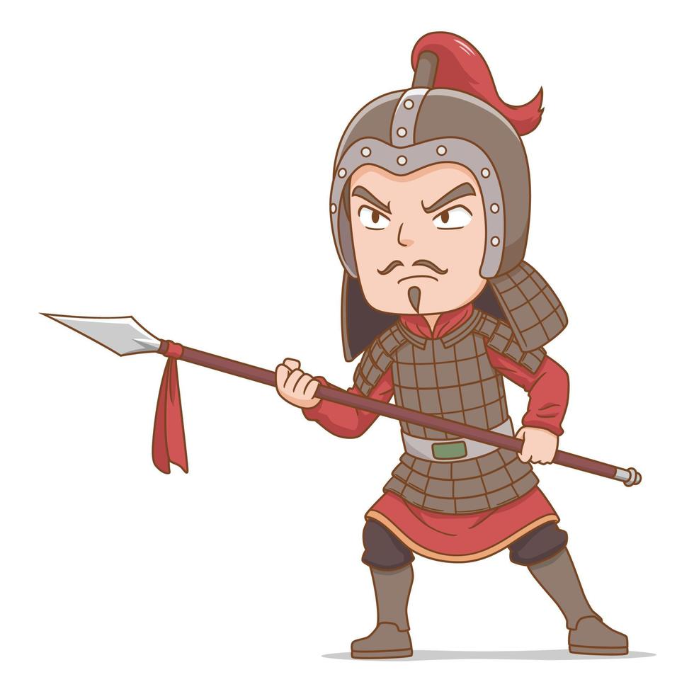 Cartoon character of ancient Chinese soldier. vector