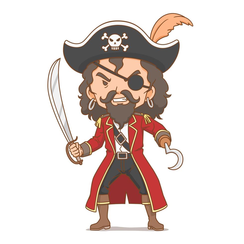 personaje de dibujos animados de pirata con espada. vector