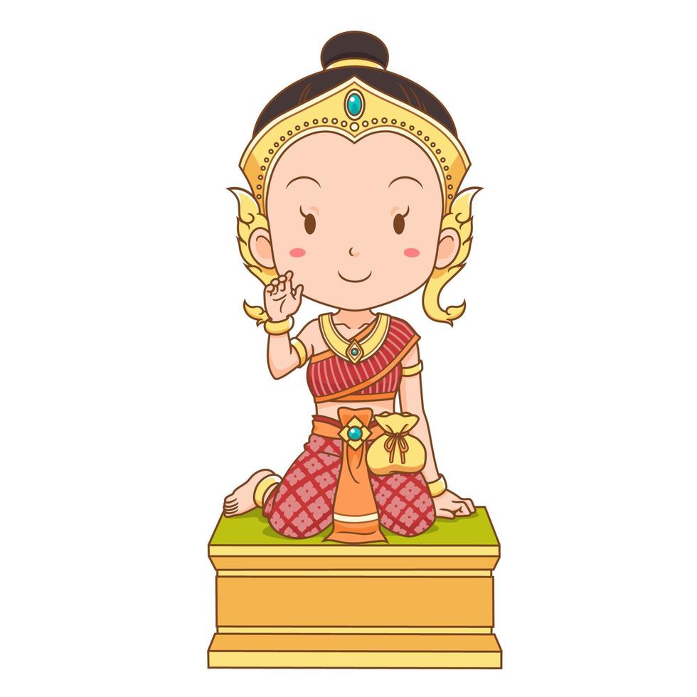 cartoon character of Nang Kwak is a household divinity of Thai folklore. She is deemed to bring good fortune, wealth, prosperity, attract customers to a business. vector