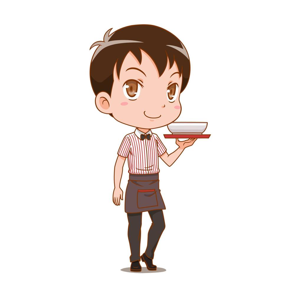 Cartoon character of waiter holding a serving tray. vector