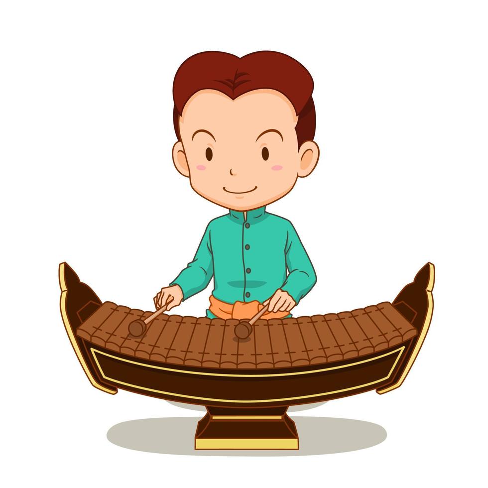 personaje de dibujos animados de niño jugando ranad. instrumento musical tailandés en la familia de la percusión. vector