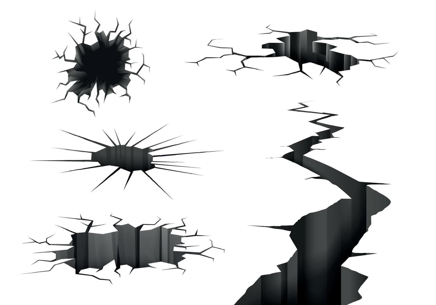 Ground Cracks Monochrome Set vector