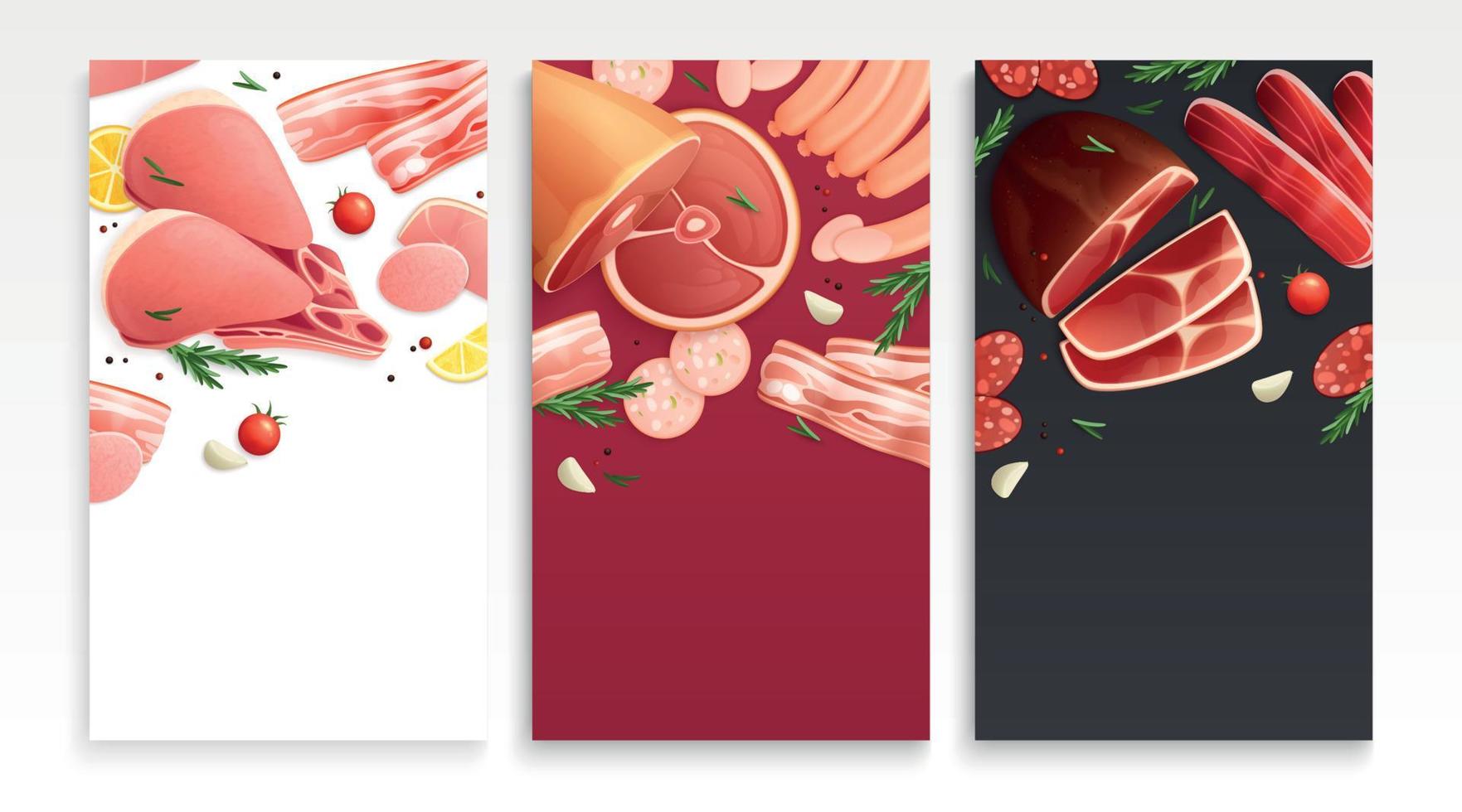 Meat Products Cards Set vector