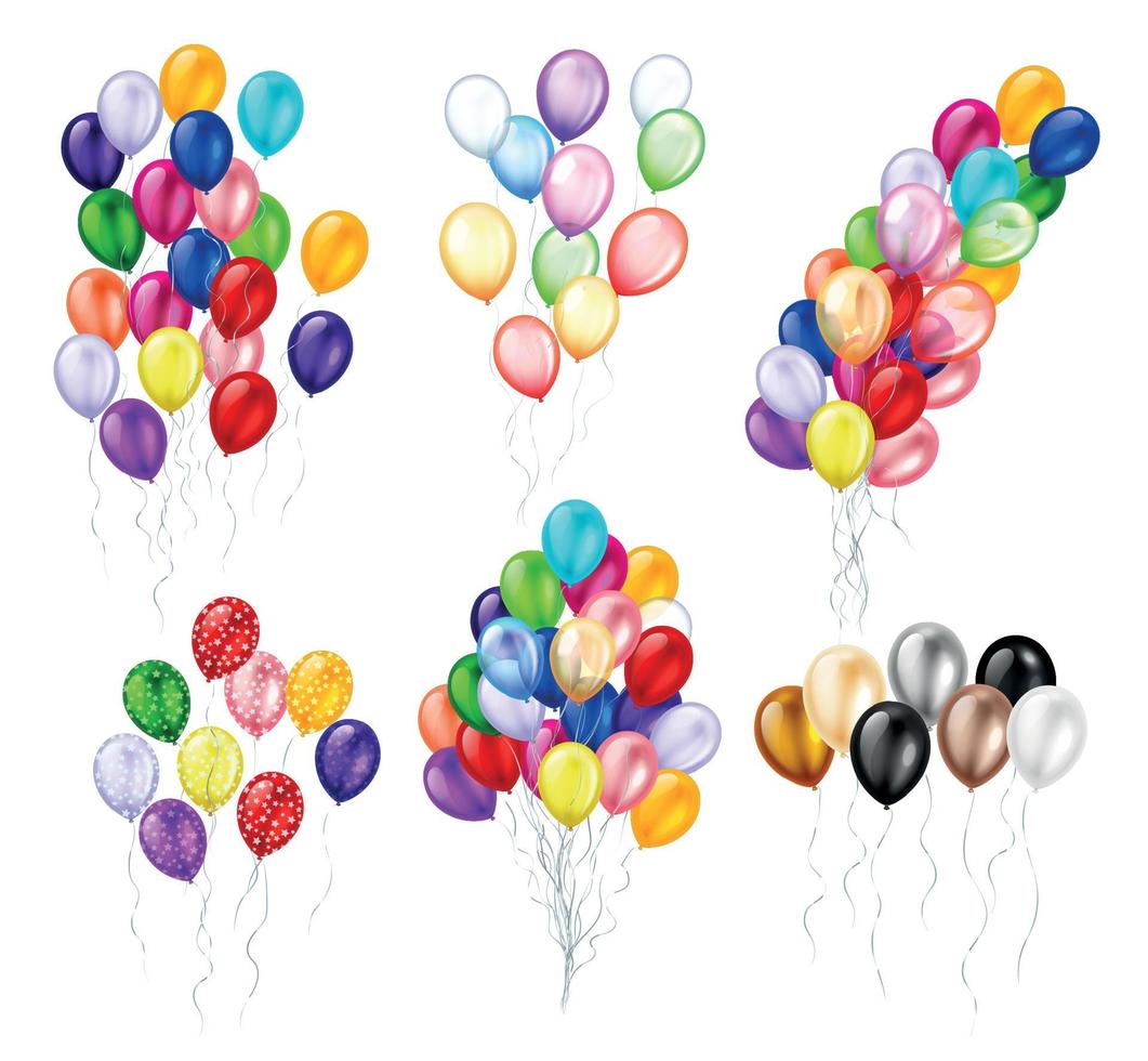 conjunto de racimos de globos de colores vector