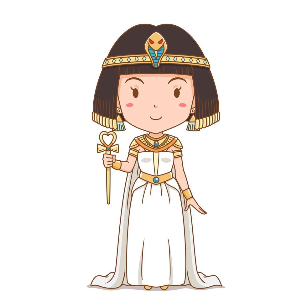 Cartoon character of Queen Cleopatra. Egyptian girl in ancient clothes. vector