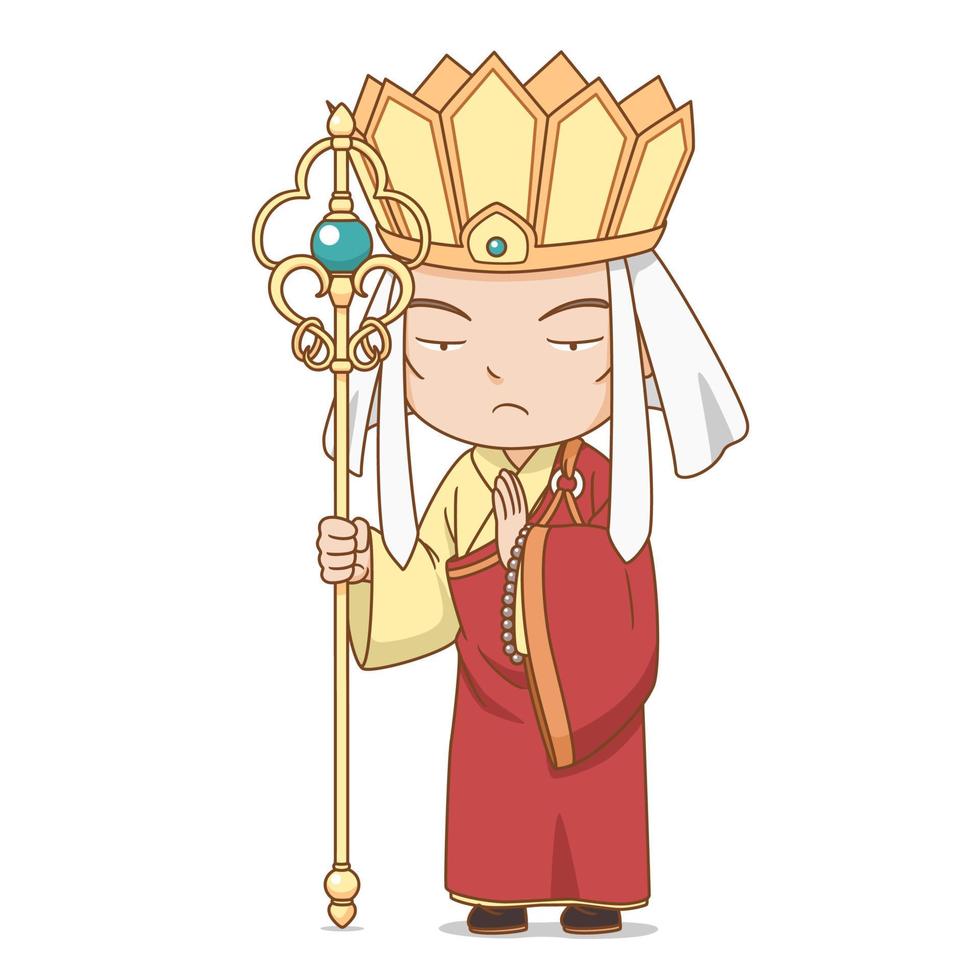 personaje de dibujos animados del monje budista chino, tang sanzang en el novedoso viaje al oeste. vector