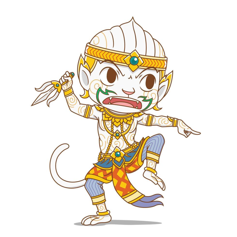 personaje de dibujos animados de hanuman, personaje del rey mono en la epopeya rammakian de tailandia. vector