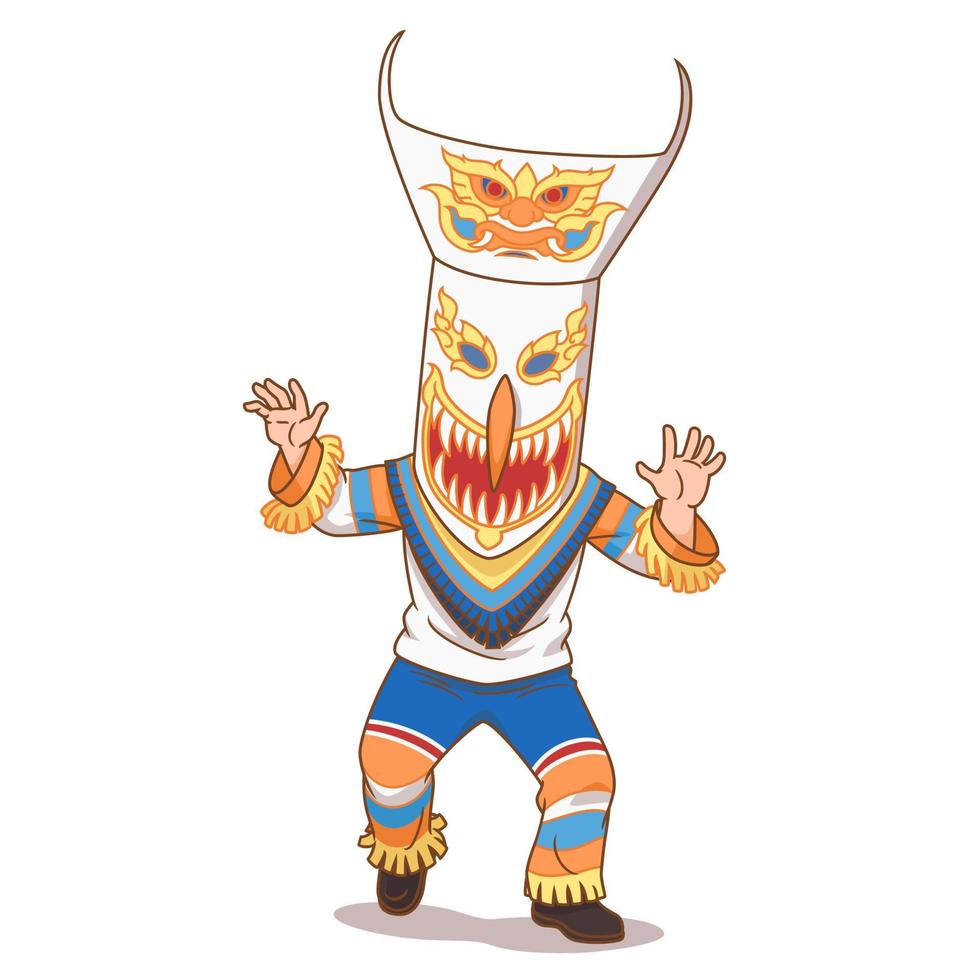 Cartoon illustration of Phi Ta Khon ghost in Bun Luang festival, Northeastern Thailand. vector