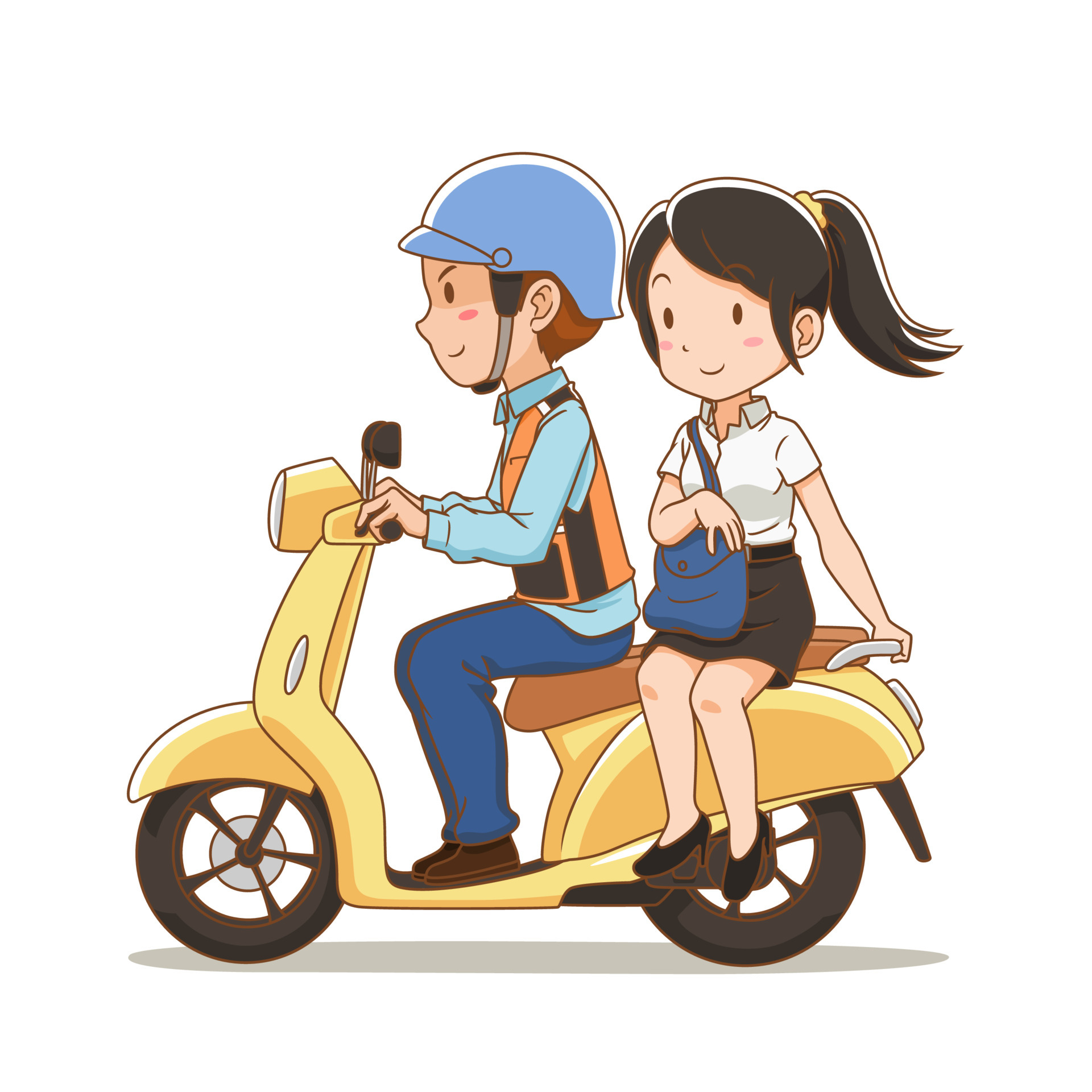 Cartoon character of motorbike taxi rider and the girl riding pillion on a  motorcycle taxi. 4903205 Vector Art at Vecteezy