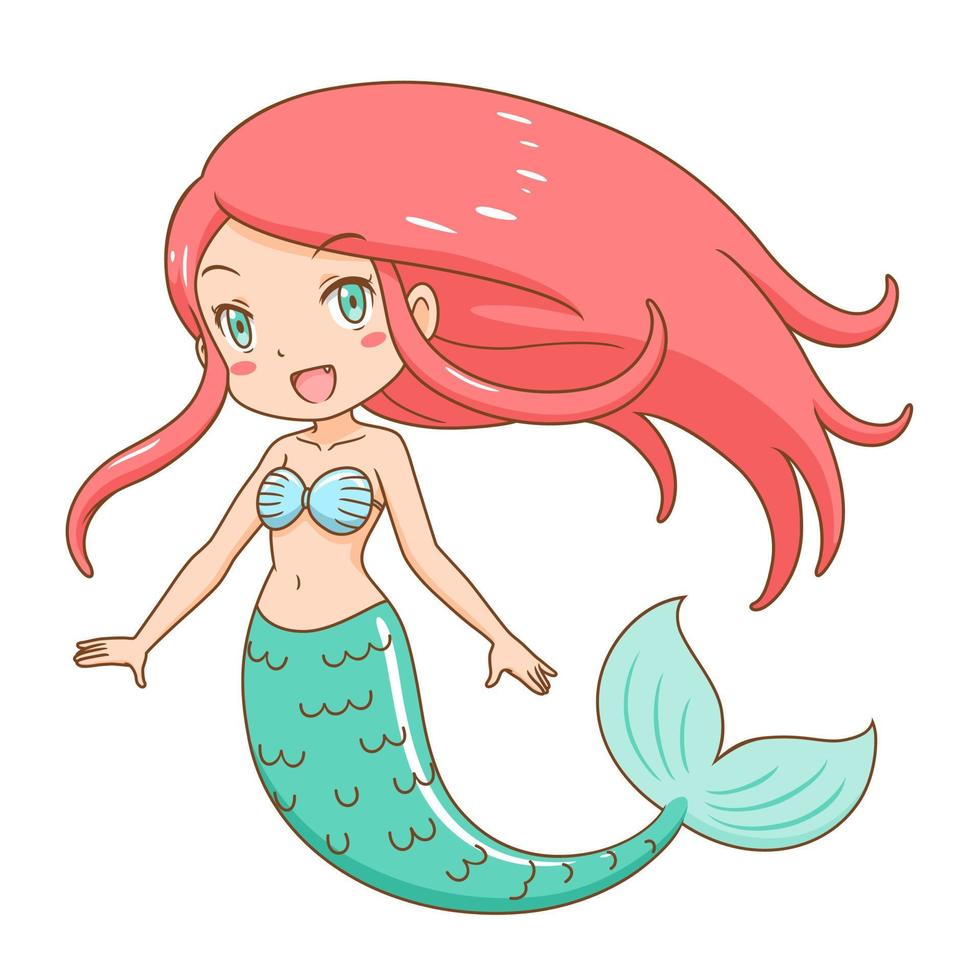 Cartoon character of cute mermaid girl. vector