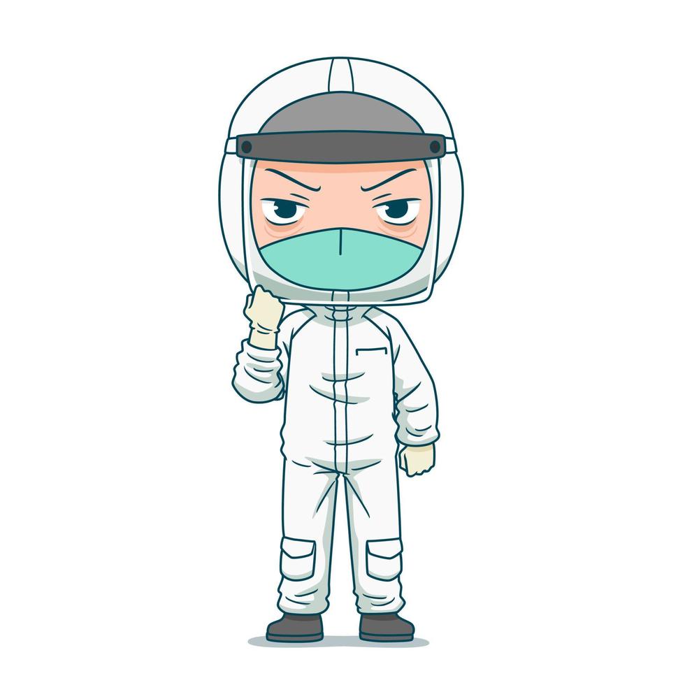 Cartoon character of doctor in safety protective clothing. vector