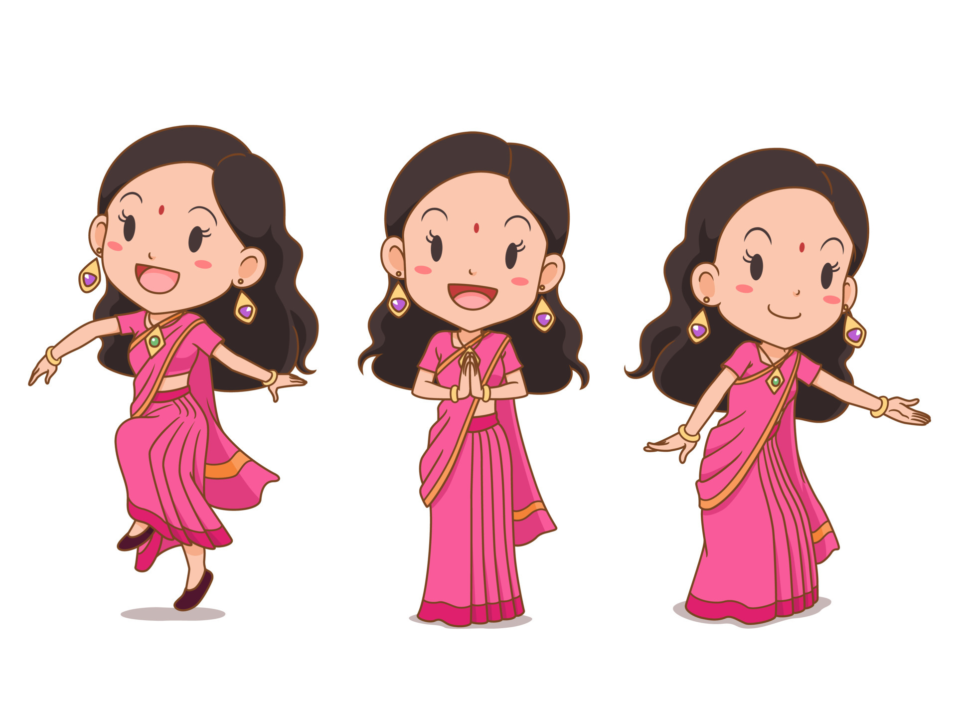 Set of cartoon Indian girl in traditional costume. 4903246 Vector Art at Vecteezy Set of cartoon Indian girl in traditional costume. 4903246 Vector Art at Vecteezy
