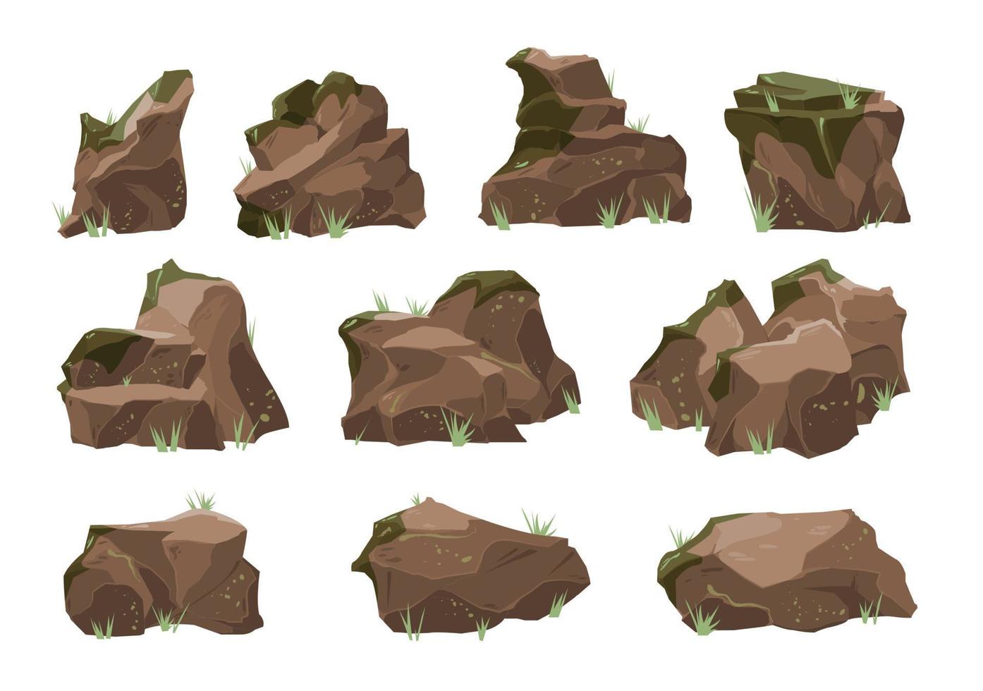 Rocks Moss Realistic Set vector