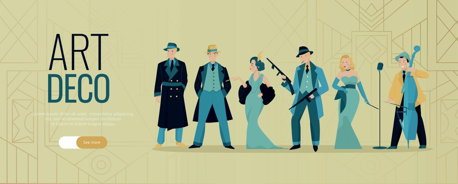 Art Deco People Banner vector