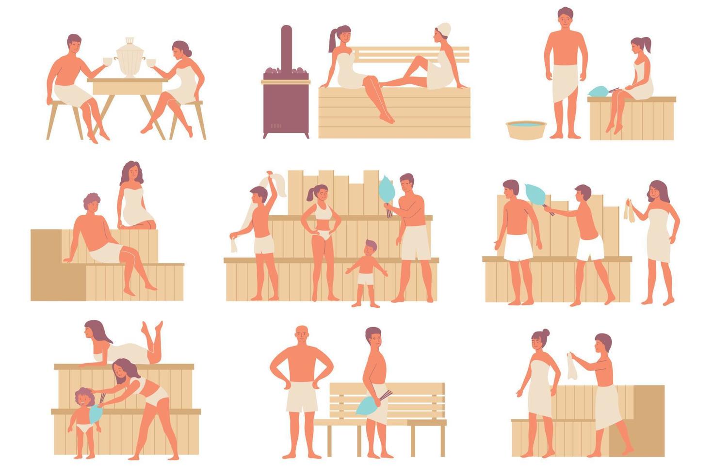 Bath Public Sauna Set vector