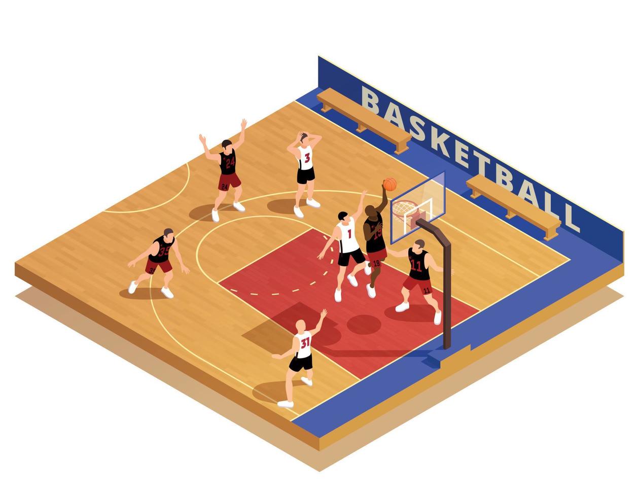 composición del juego isométrico de baloncesto vector