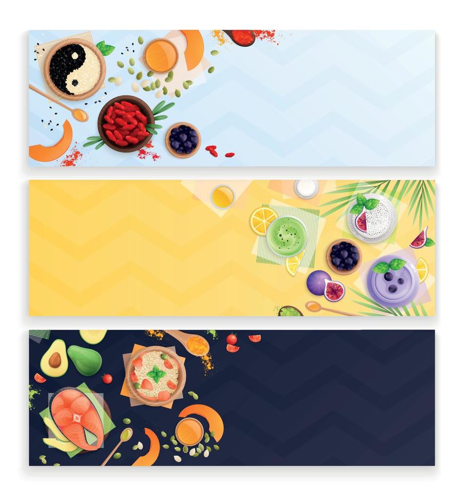 conjunto de banners horizontales de superalimentos vector