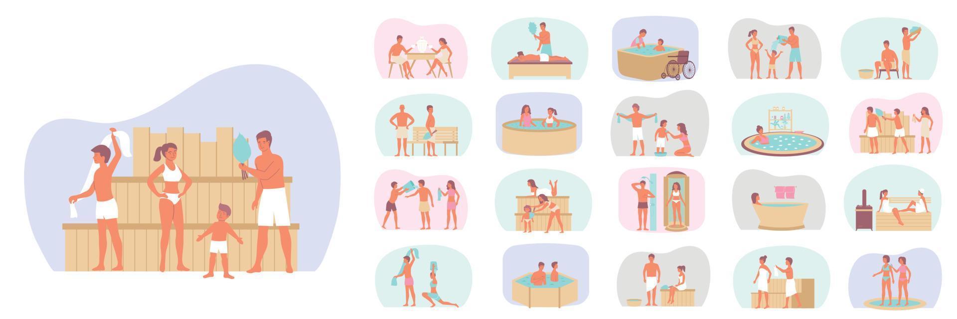 Water Procedures Flat Compositions vector