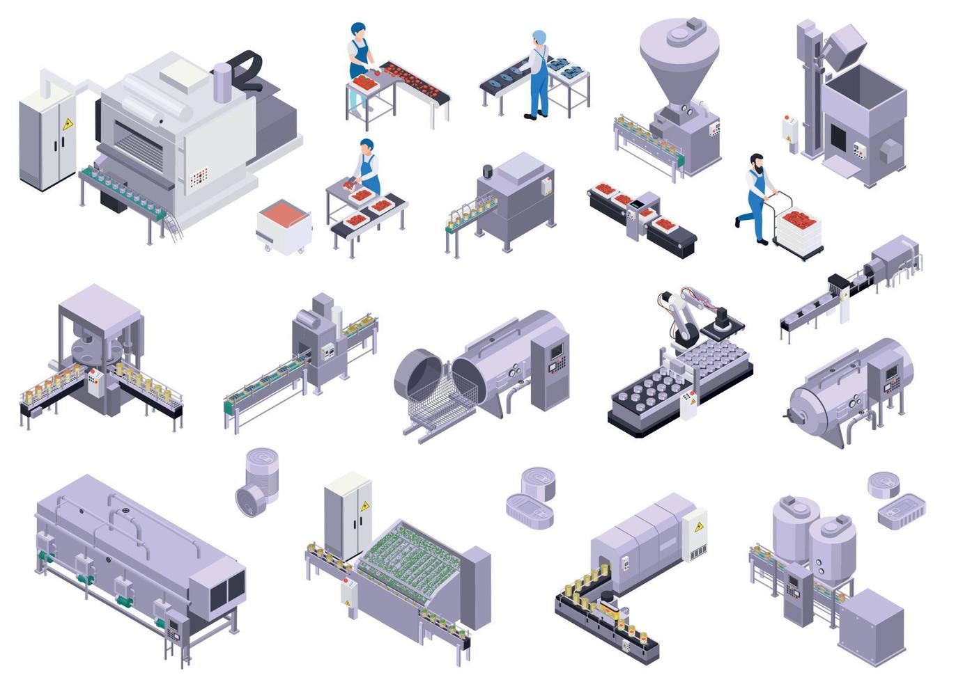 iconos de producción de alimentos enlatados vector