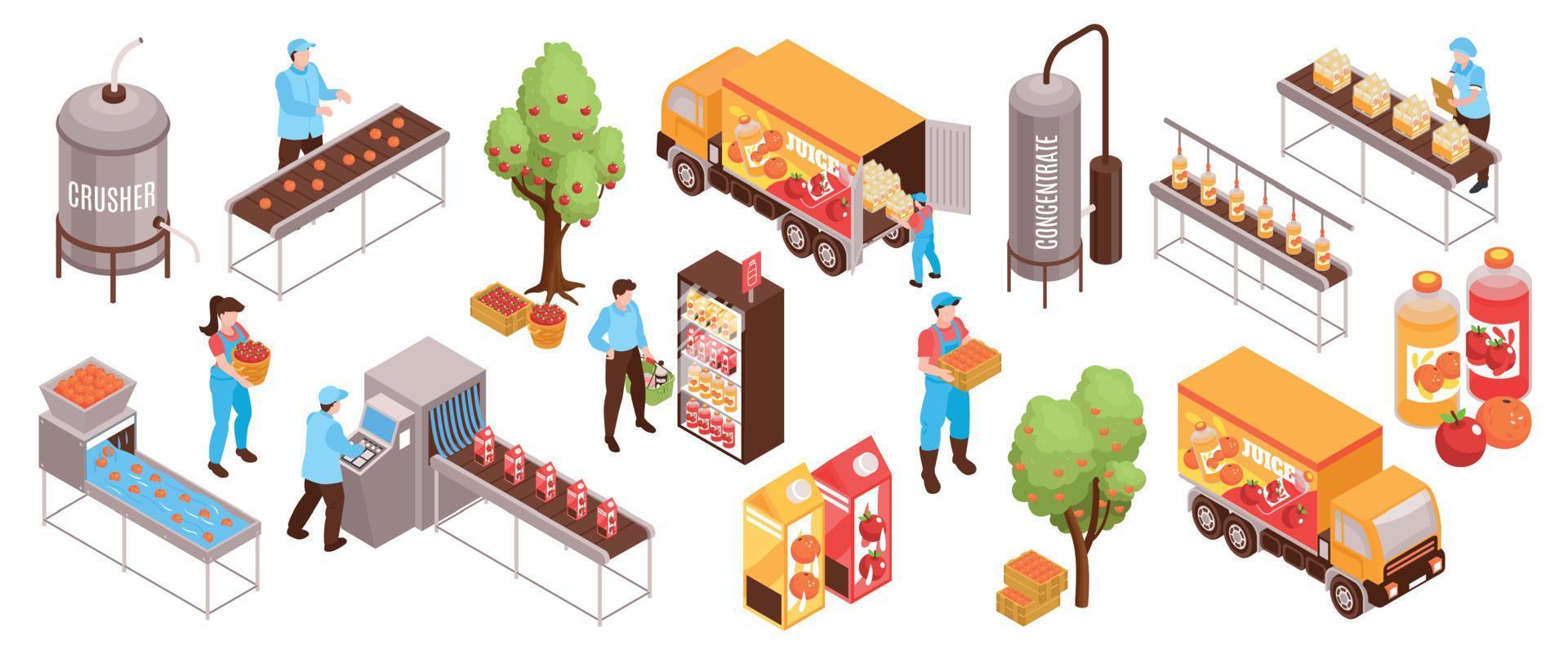 Juice Production Isometric Set vector