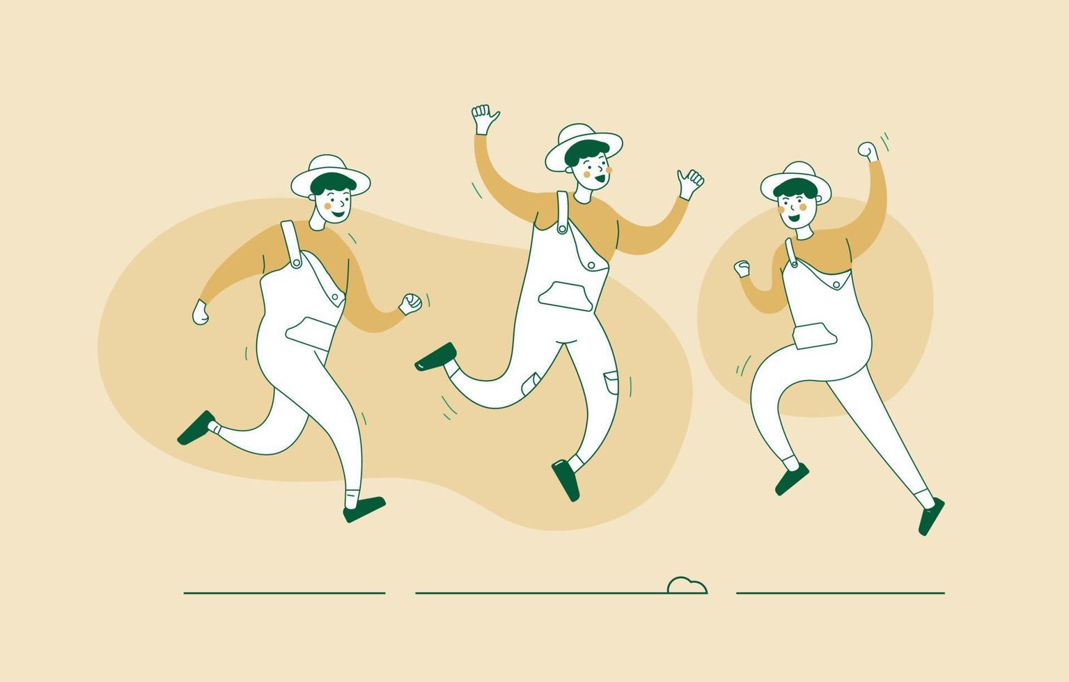 happy farmer jumping enthusiasm expression vector
