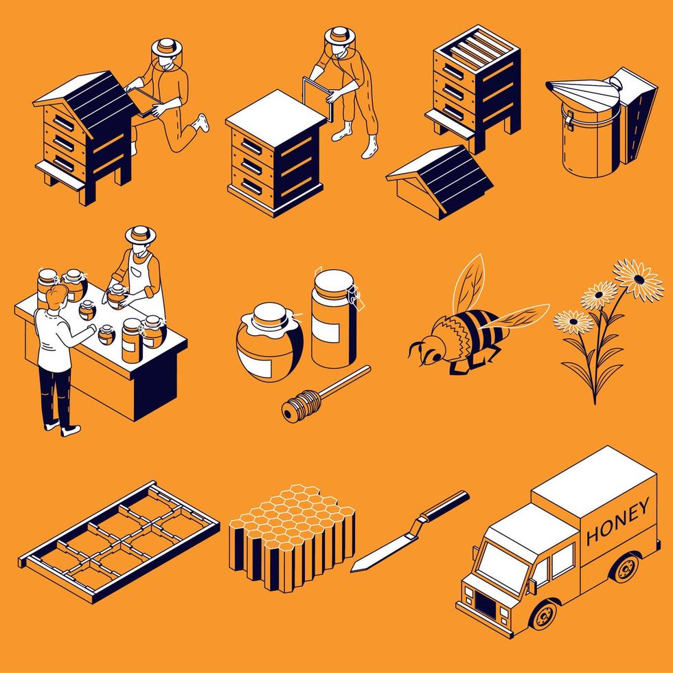 Beekeeping Isometric Icons Collection vector