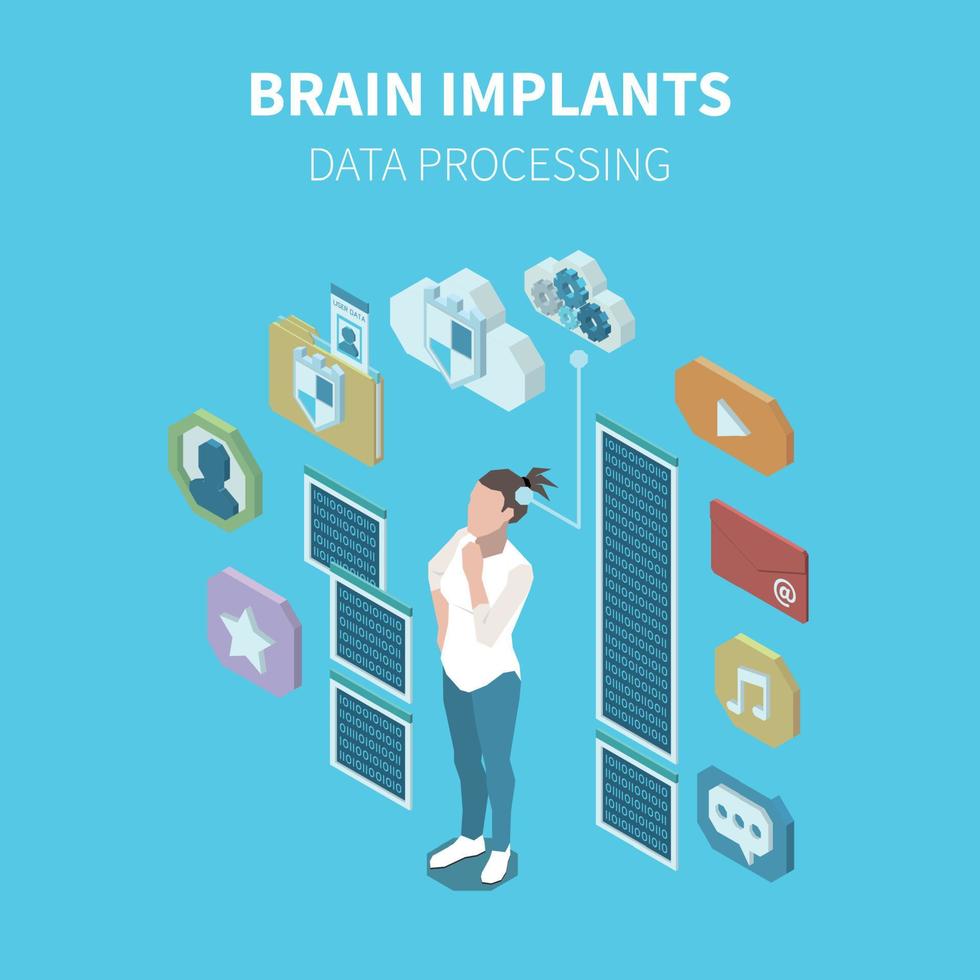 Brain Implants Isometric Poster vector