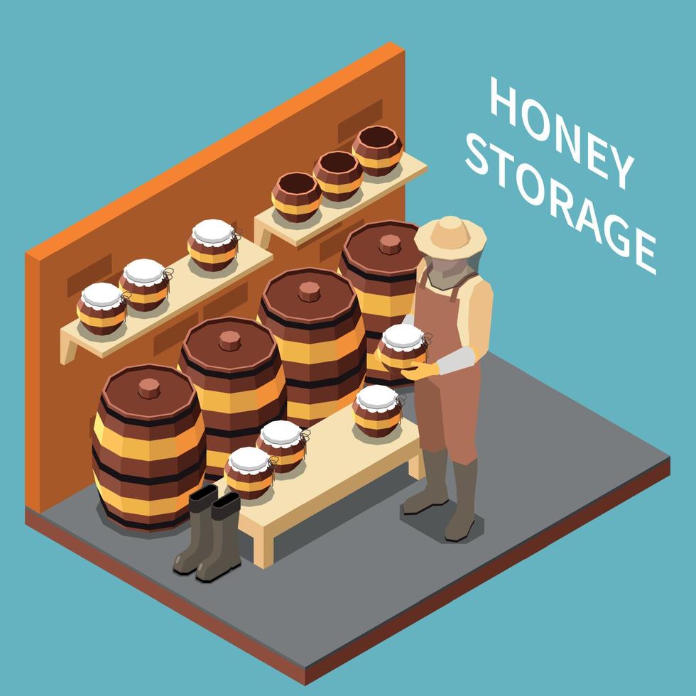 Honey Storage Isometric Background vector