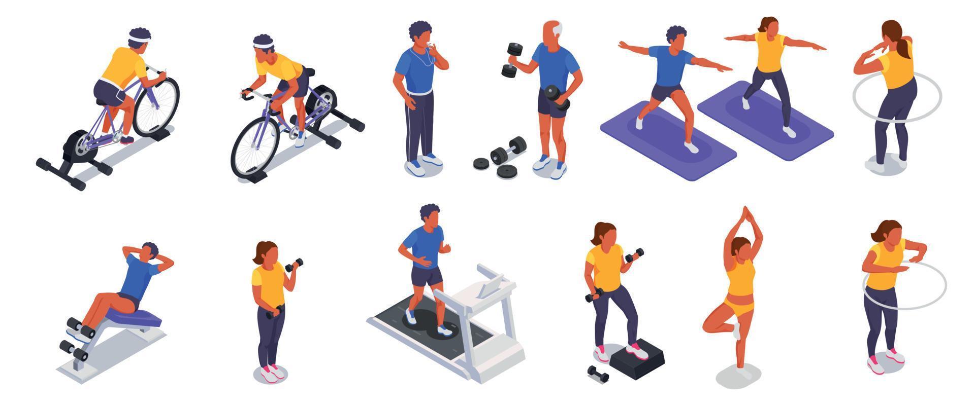 Online Fitness Workout Yoga At Home Isometric Colored Icon Set vector